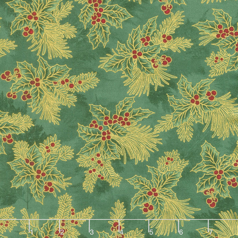 Holiday Flourish 12 - Boughs Green Metallic Yardage
