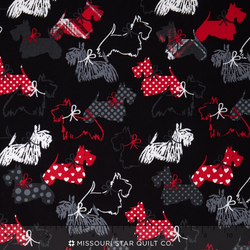 Scottie Love - Dottie Scottie Black Flannel Yardage