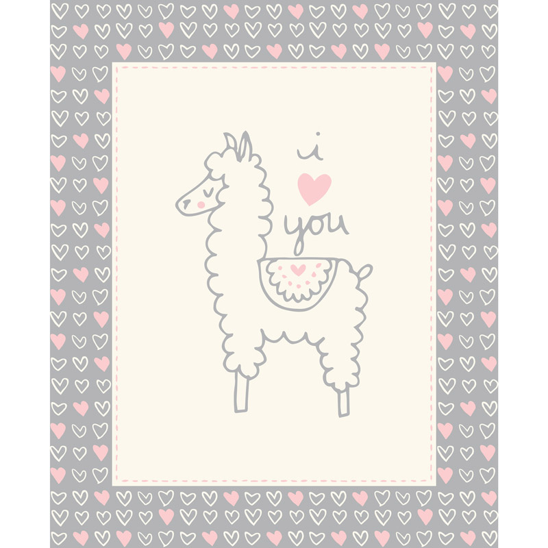 Soft & Sweet - Grey Llama Love Flannel Panel
