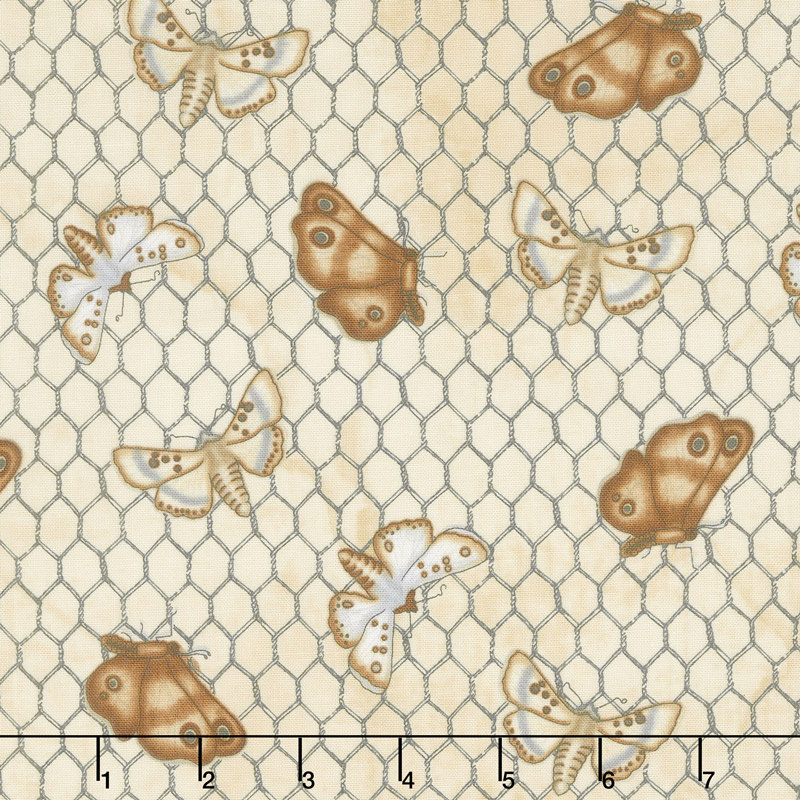 Love 4 Cotton - Moths on Chicken Wire Ivory Yardage