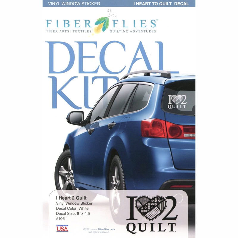 I Heart 2 Quilt White Vinyl Window Decal Checker