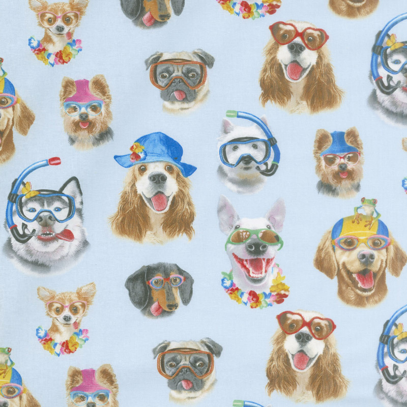 Animals - Beach Selfies Dogs Blue Yardage