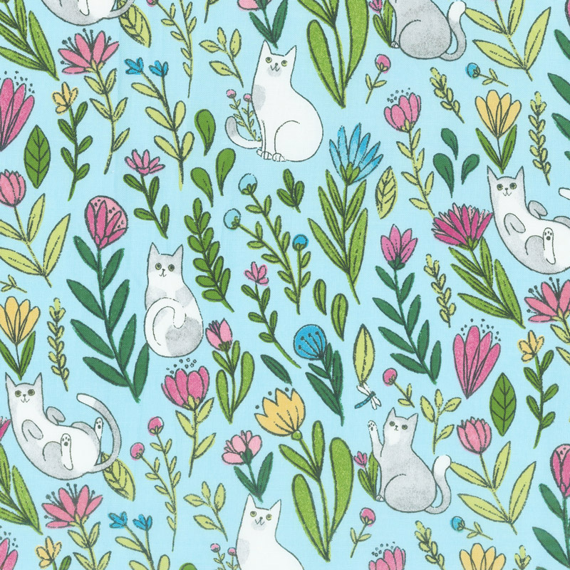 Catnip - Flower Cats Aqua Yardage