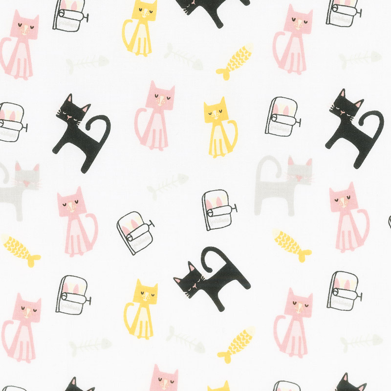 Meow and Forever - Cats White Yardage