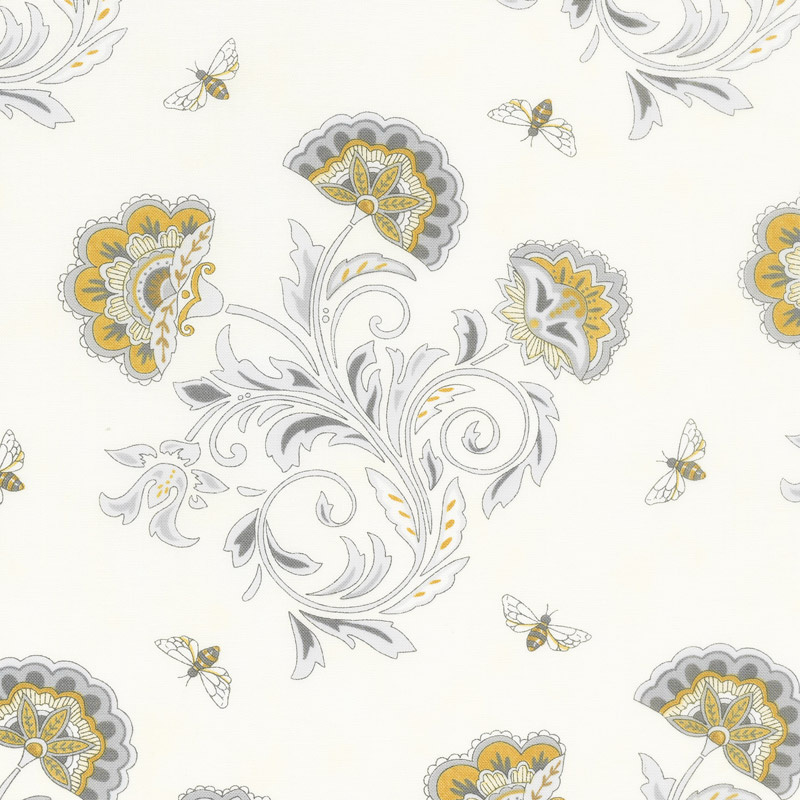 Bee Joyful - Bee's & Blooms Laurel White Yardage