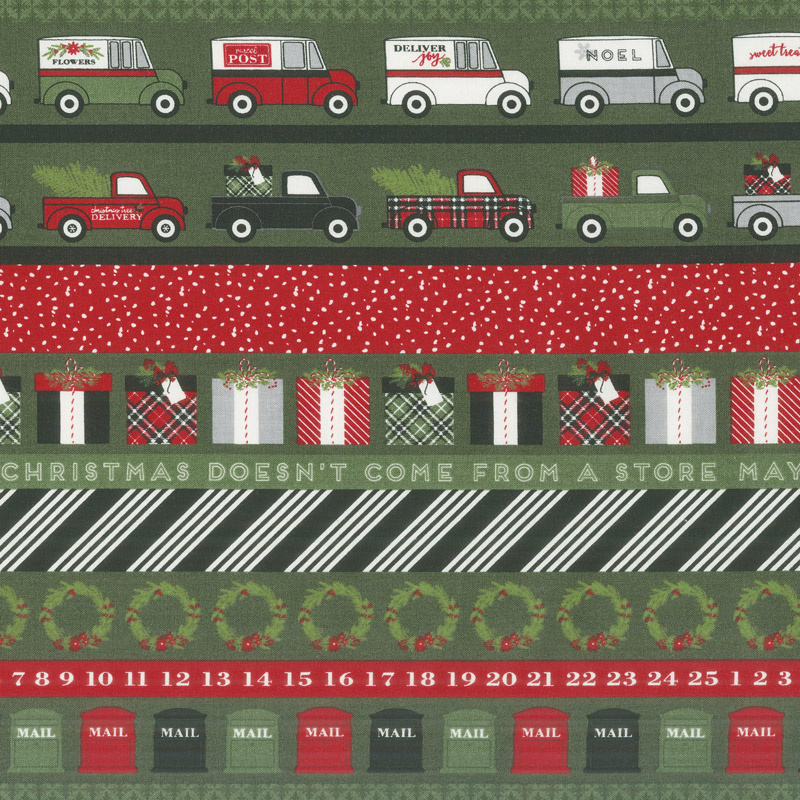 Christmas Delivery - Stripe Green Yardage