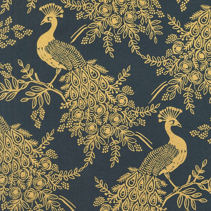 Menagerie - Royal Peacock Navy Linen Canvas Yardage