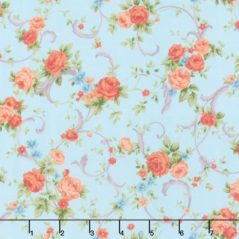 Cassandra - Swirling Flowers Sky Yardage