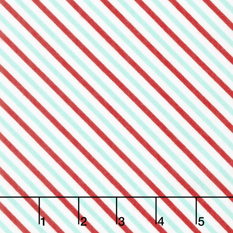 Vintage Holiday - Bias Candy Stripe Aqua Red Flannel Yardage