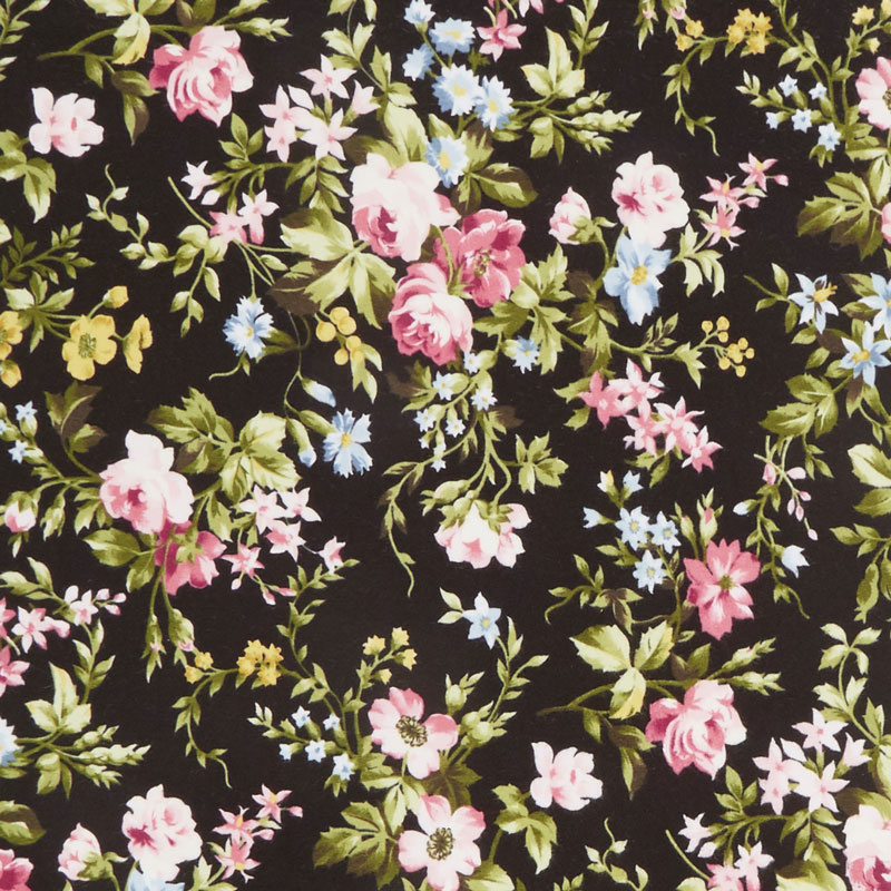 Wild Rose - Delicate Floral Black Flannel Yardage
