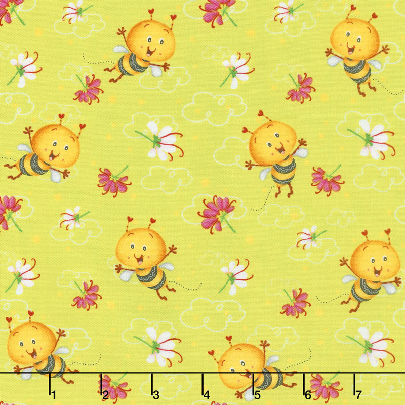Busy Bees - Allover Bees Green Yardage