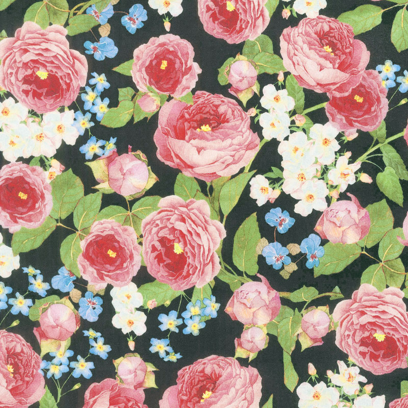 Farmhouse Rose - Flowers Black Yardage