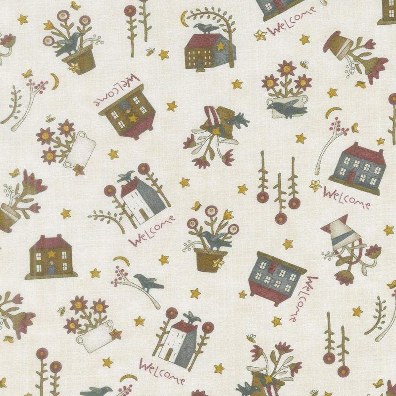 Buttermilk Blossoms - Novelty Toss Cream Yardage