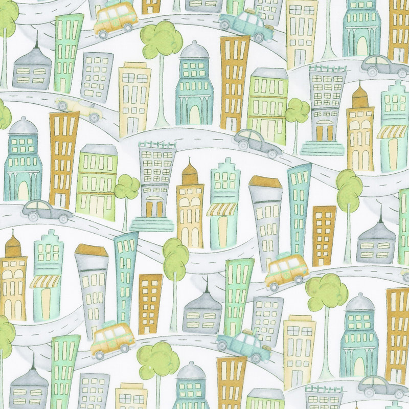 Road Trippin' - Cityscape White Yardage