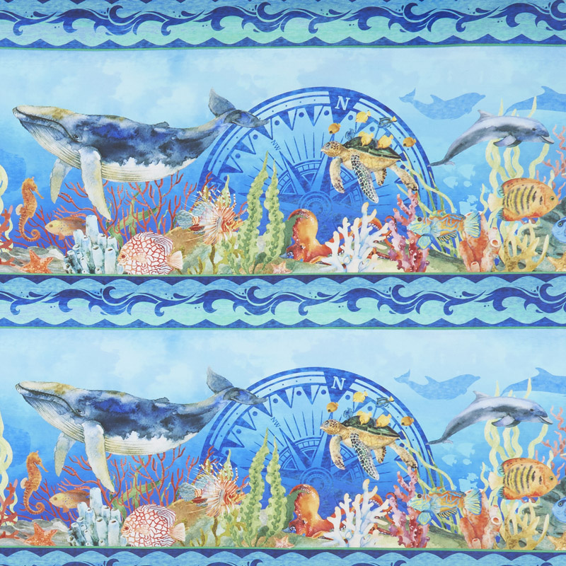 Calypso - Border Stripe Blue Digitally Printed Yardage