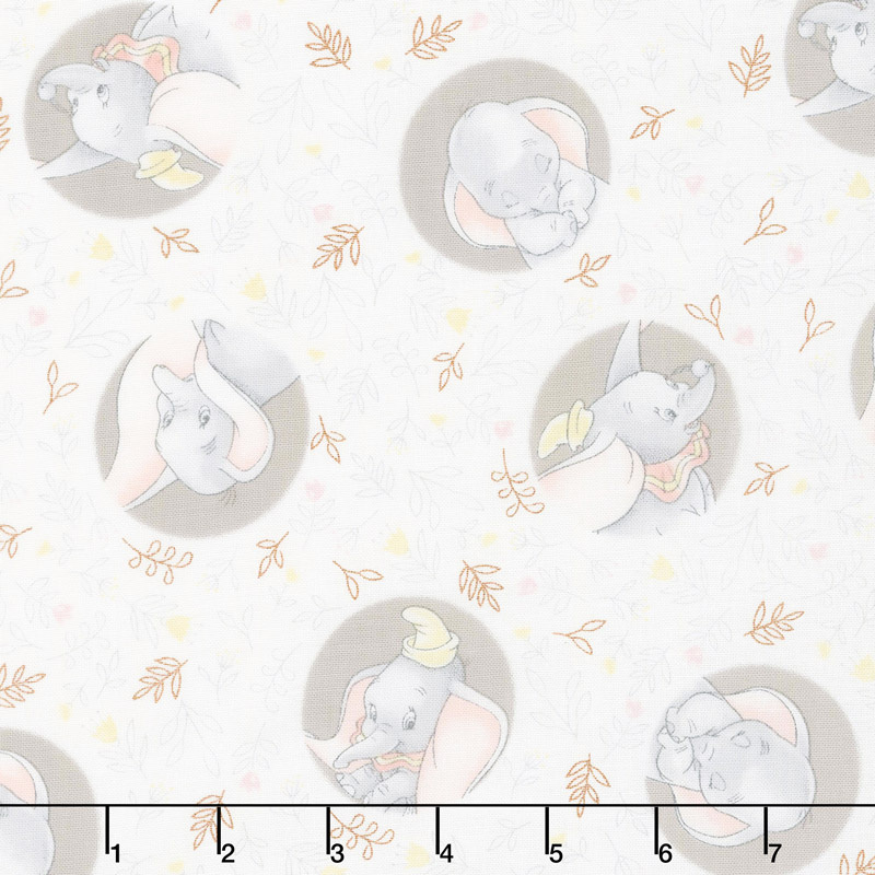 Disney Sentimental - Sweet Dumbo in White with Metallic Copper Yardage