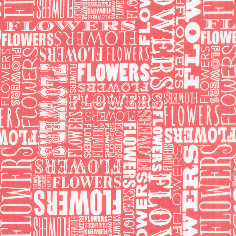 Cottage Joy - Flower Word Red Yardage