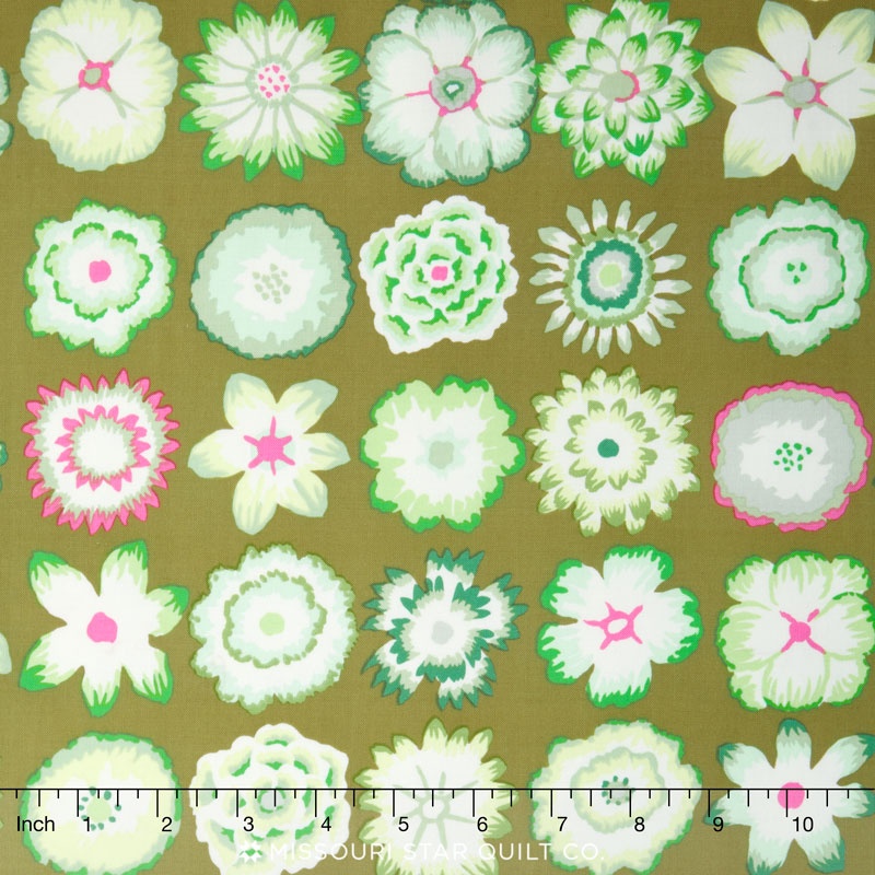Kaffe Collective - Pastel Button Flowers Green Yardage