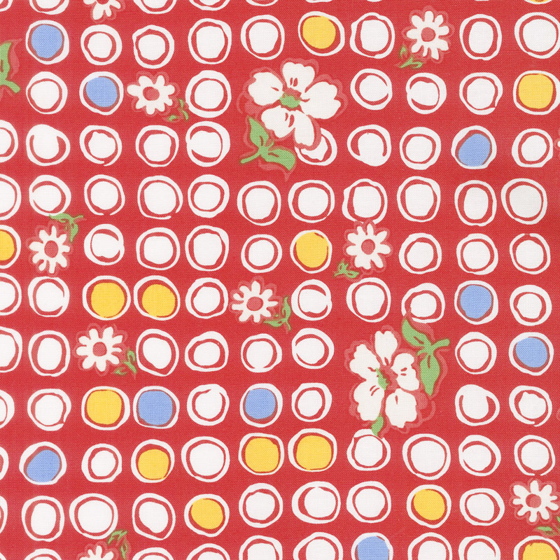 Feed Sacks: Red Rover - Bubbles & Blooms Ruby Yardage