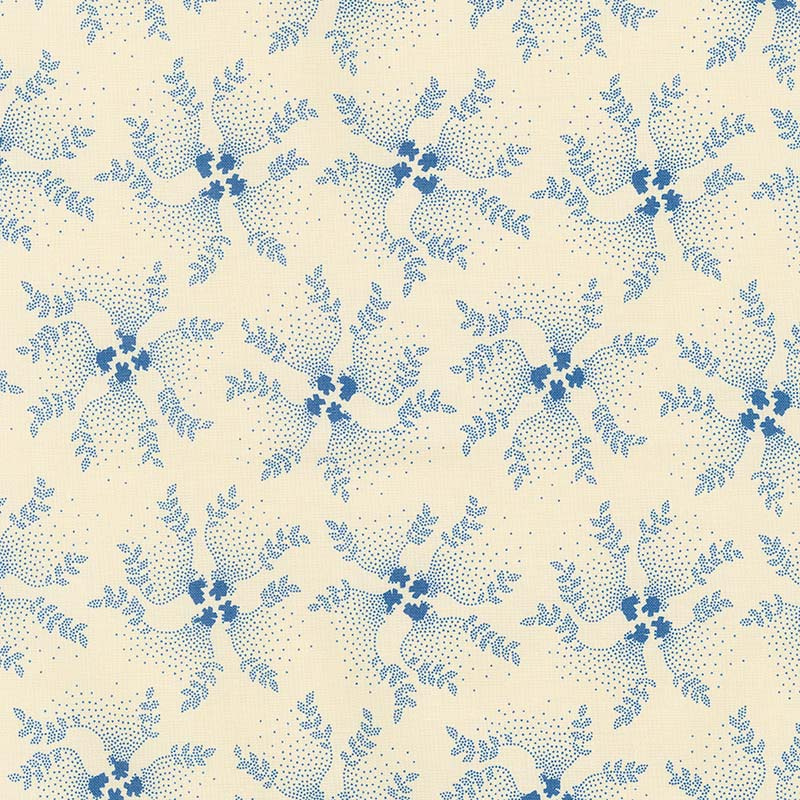 Mood in Blue - Twirling Vine Cream Yardage