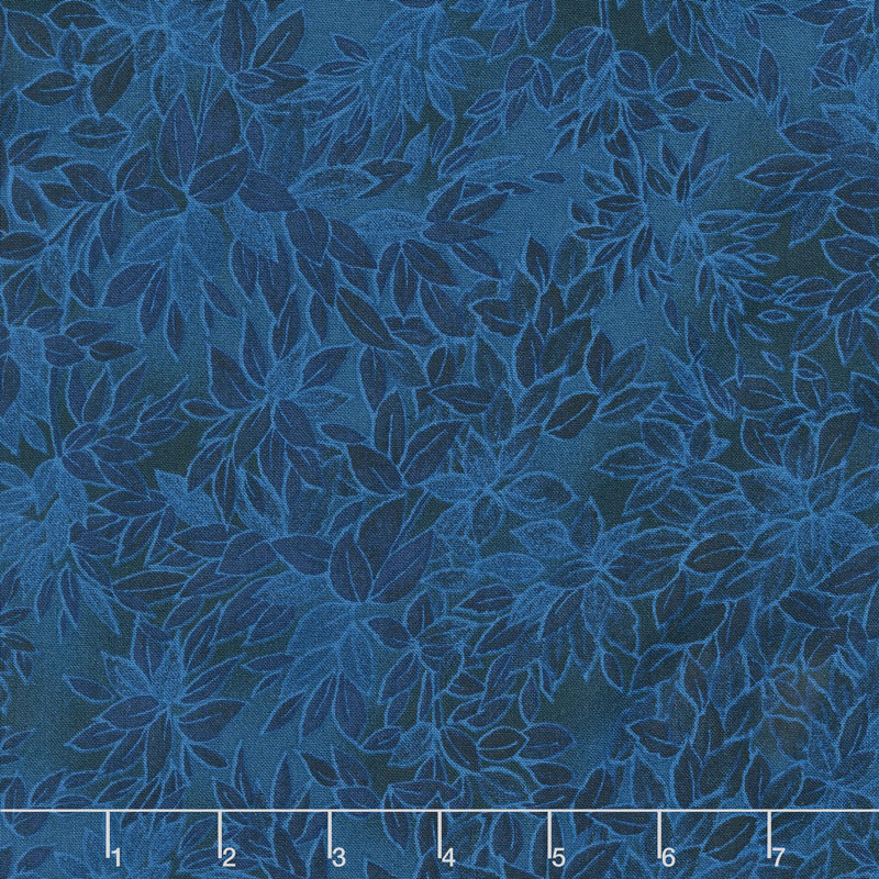 Miyako - Packed Leaves Blue Yardage