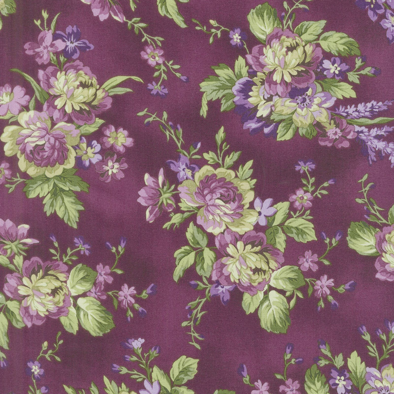 Aubergine - Floral Bouquets Aubergine Yardage