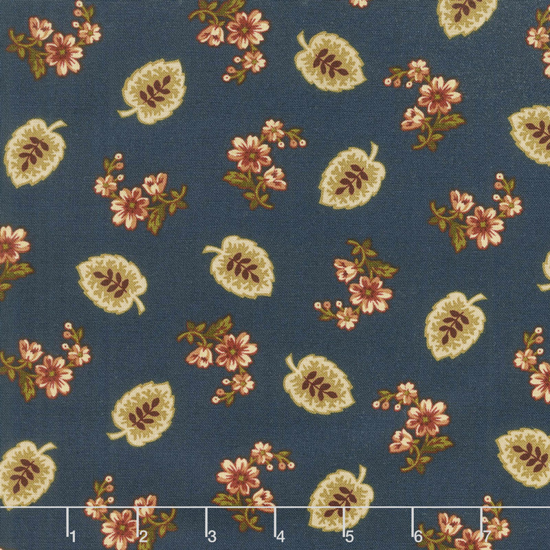 Buttermilk Blossoms - Leaf & Spray Toss Navy Yardage