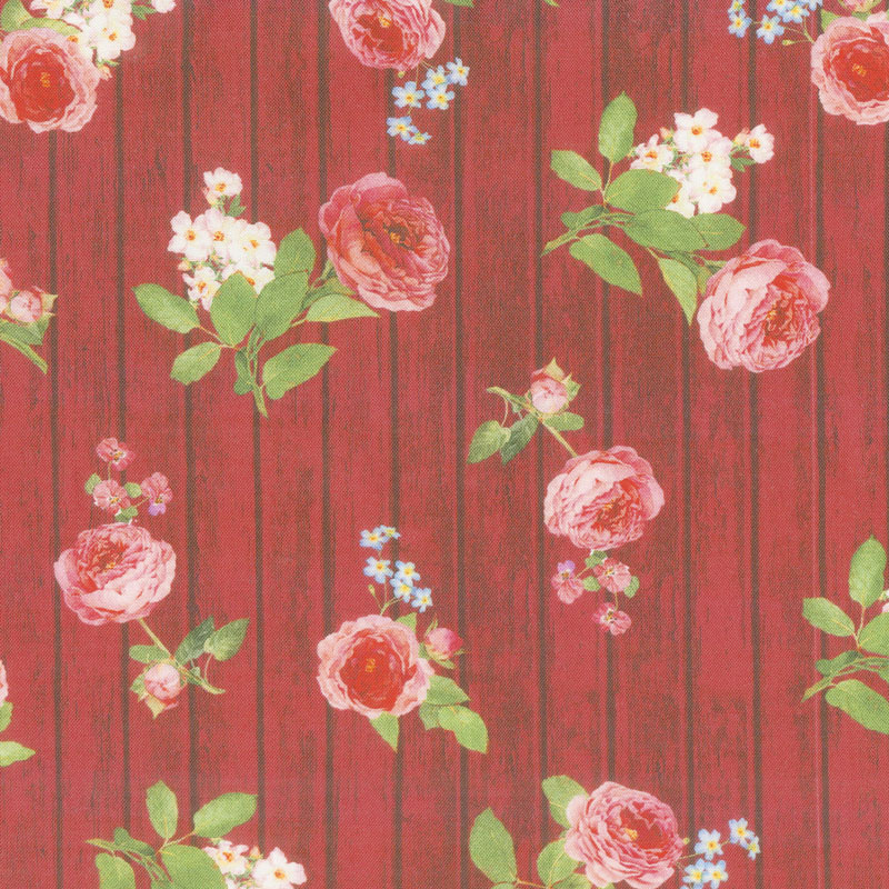Farmhouse Rose - Wood Red Yardage