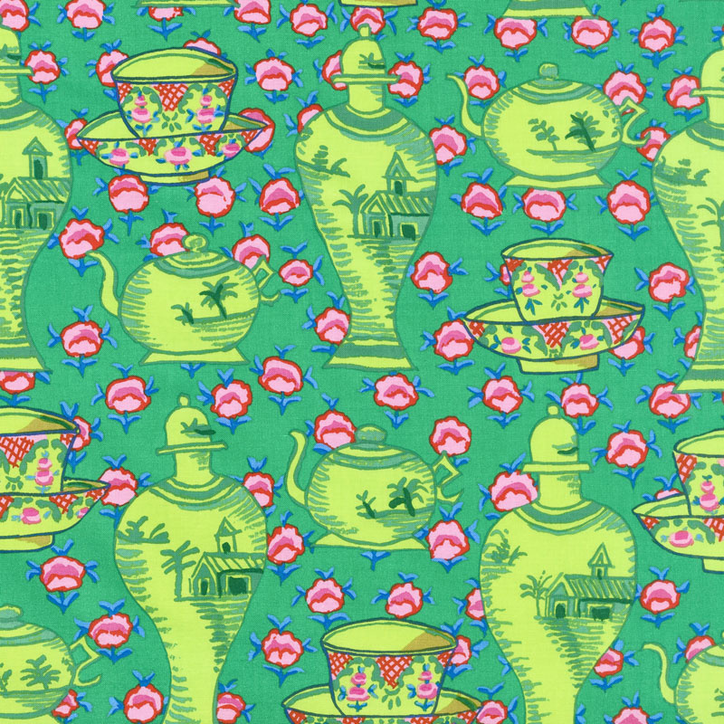 Kaffe Fassett Collective Fall 2017 - Dusk Delft Pots Green Yardage