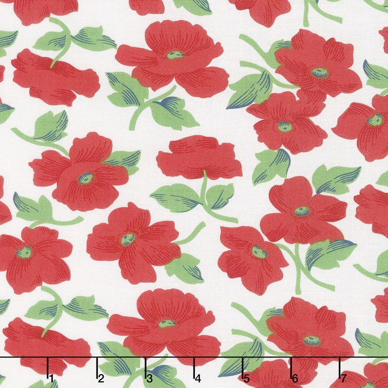 Feed Sacks: Red Rover - Prairie Rose Ruby Off White Yardage