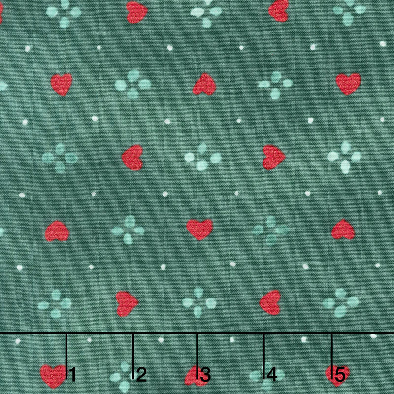 Sugar Berry - Sweethearts Radiant Juniper with Red Glitter Yardage