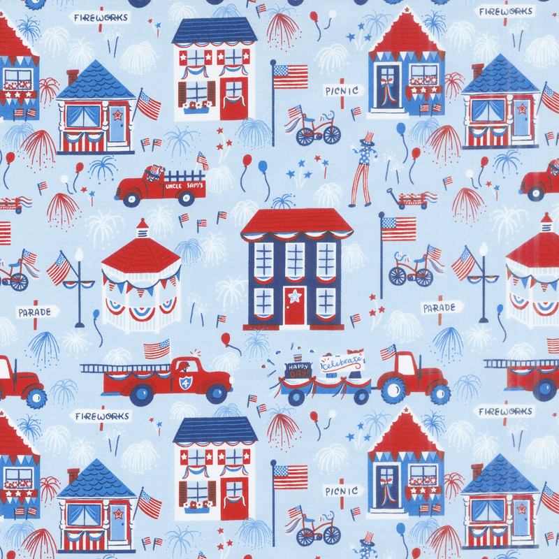 Patriotic Parade - Town Parade Light Blue Yardage