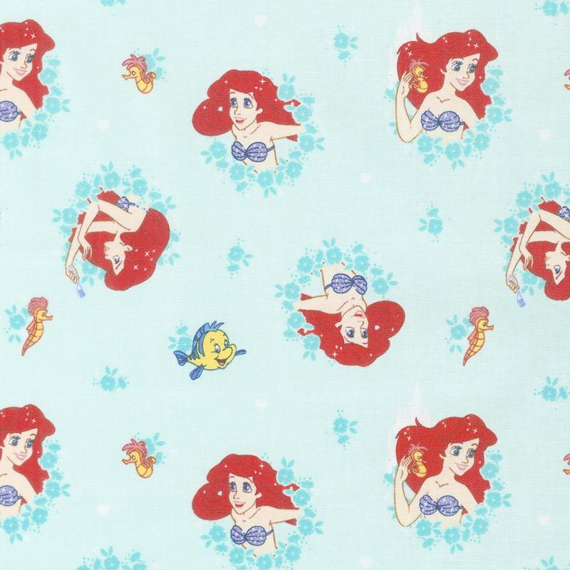Disney Forever Princess - Ariel in Wreaths in Light Turquoise Yardage