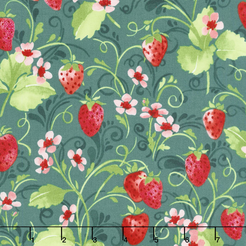 Sugar Berry - Strawberry Pie Radiant Juniper with Red Glitter Yardage