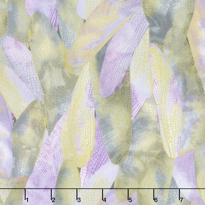 Dragonfly Dance - Purple Gilded Wings Lavender Gray Metallic Yardage