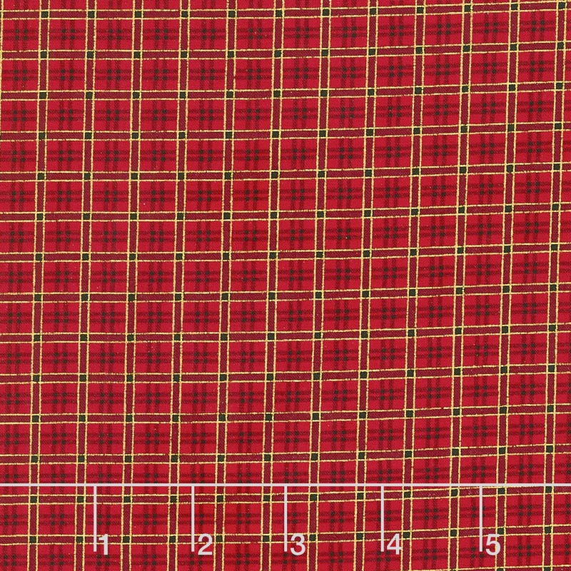Poinsettia Grandeur - Red Plaid Metallic Yardage