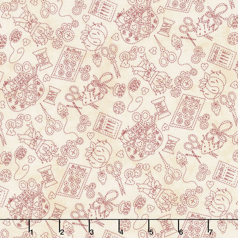 The Little Things - Stitching Stuff Natural/Red Yardage