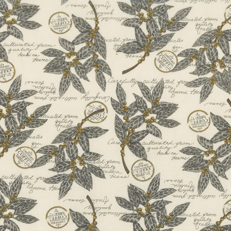 Brew - Coffee Plant Botanical Vanilla Bean White Yardage