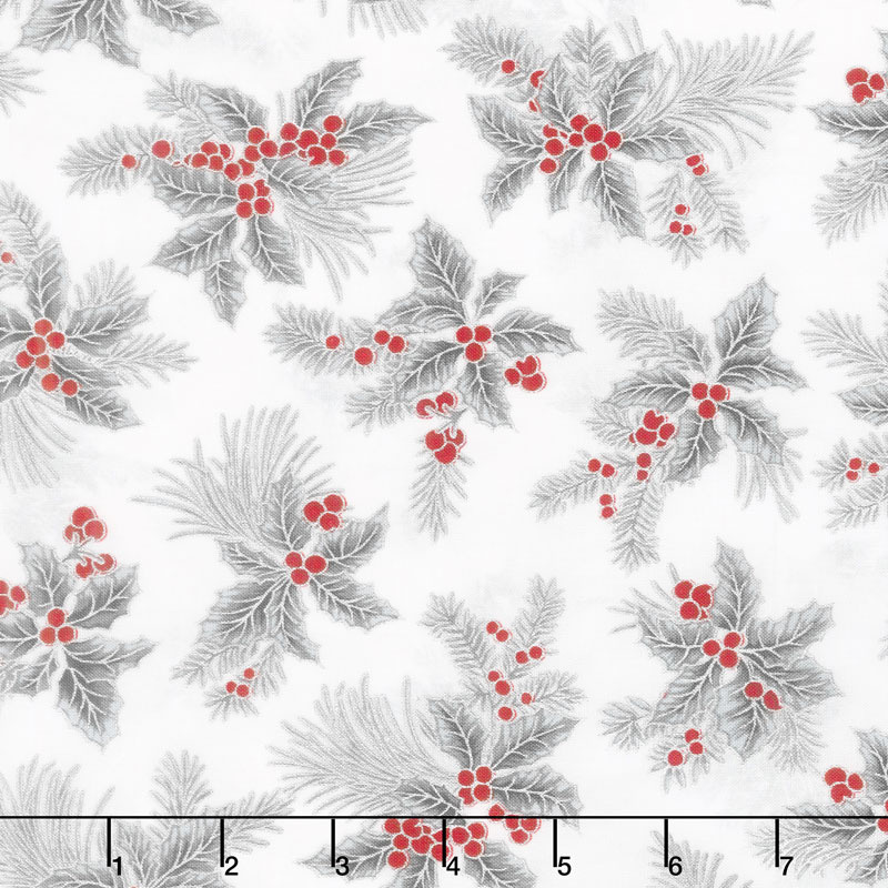 Holiday Flourish 12 - Scarlet Boughs Silver Metallic Yardage