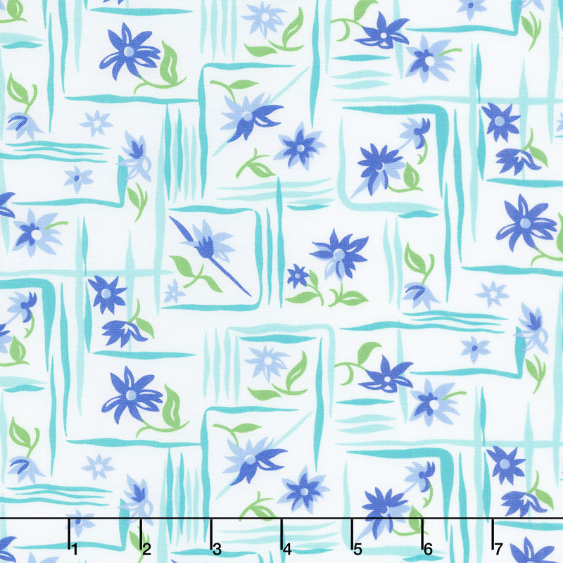 Flower Sacks - Flower Boxes Blue Yardage