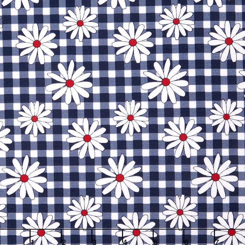 Gingham Girls - Gingham Daisy Navy Yardage