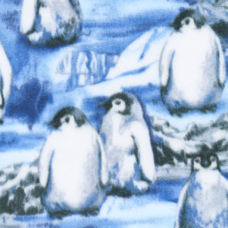 Winterfleece Prints Animals - Penguins Ice Floe Blue Fleece Yardage