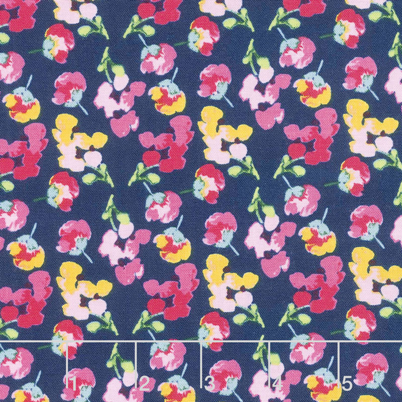 Fruitful Pleasures - Flowers Navy Yardage