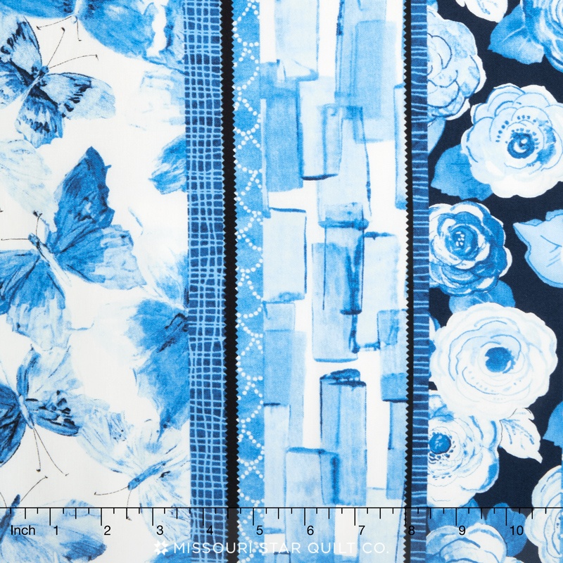 Butterfly Effect (Blue) - Stripe Blue on Blue Yardage