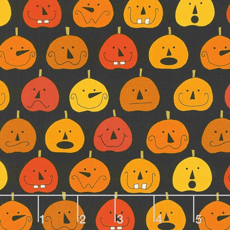 Fright Night - Pumpkins Black Yardage