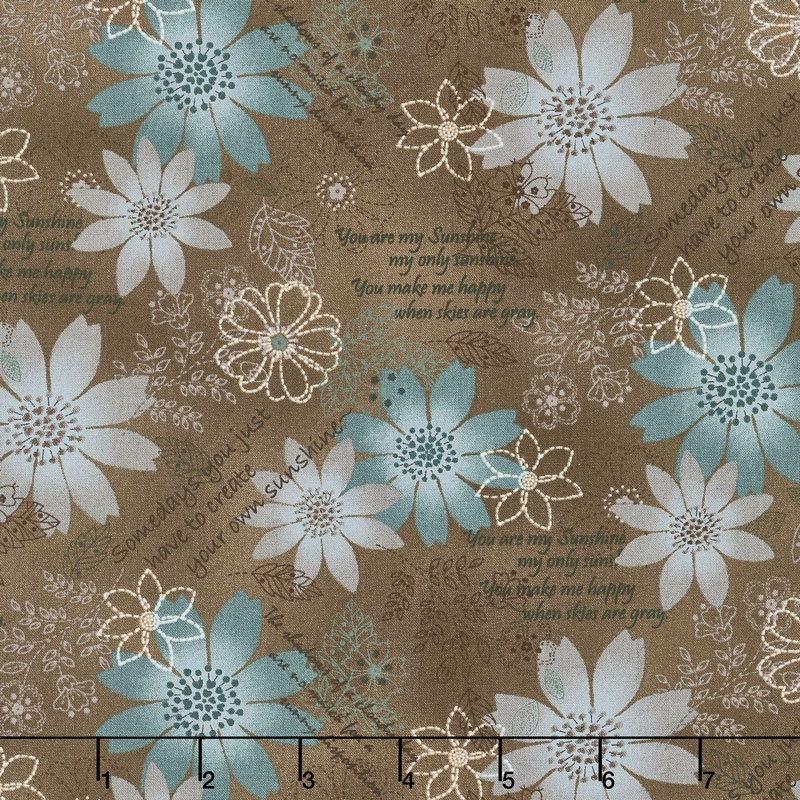 Shadows and Sunshine - Flower Collage Brown Yardage