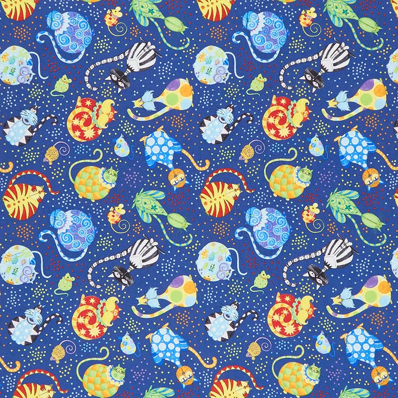 Catmosphere - Cats & Confetti Blue Yardage