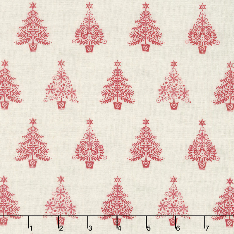 Scandi 5 - Trees Cream Red Yardage
