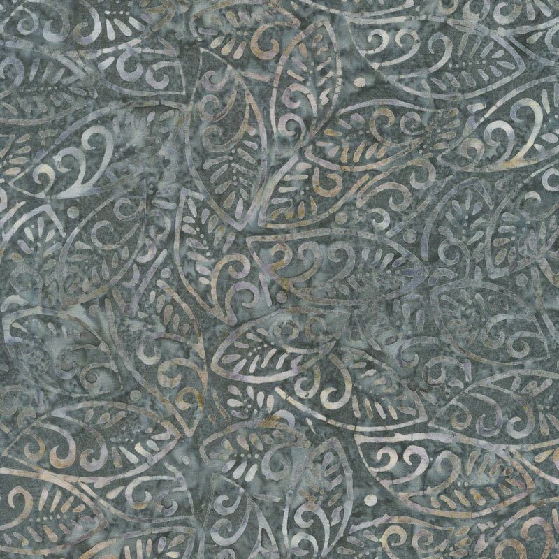 Queen Bee Batiks - Large Leaves Black Yardage