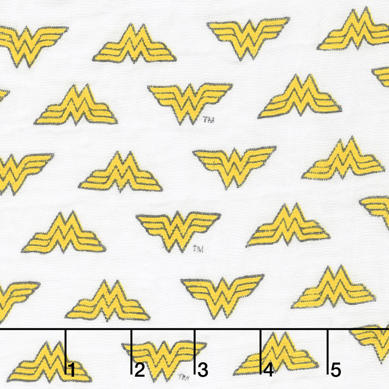 Cotton Muslin Double Gauze - Wonder Woman Logo White Yardage